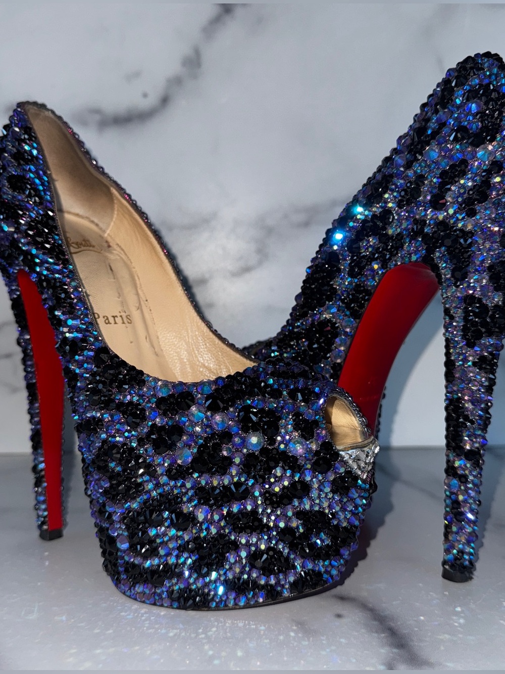 Christian Louboutin Highness Lame Leopard Strass Heels Size EU 37 / US 7 RARE!